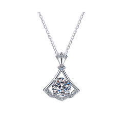 Elegant Fan Halo Necklace | Dây Chuyền Moissanite 2 Carat Round Cut | Sterling Silver 925 | Kèm Giấy Kiểm Định GRA