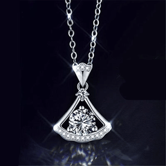 Elegant Fan Halo Necklace | Dây Chuyền Moissanite 2 Carat Round Cut | Sterling Silver 925 | Kèm Giấy Kiểm Định GRA