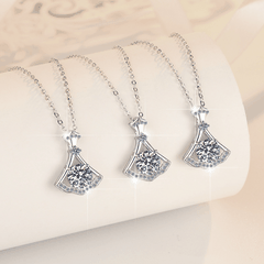 Elegant Fan Halo Necklace | Dây Chuyền Moissanite 2 Carat Round Cut | Sterling Silver 925 | Kèm Giấy Kiểm Định GRA
