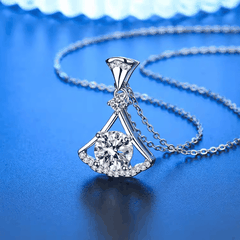 Elegant Fan Halo Necklace | Dây Chuyền Moissanite 2 Carat Round Cut | Sterling Silver 925 | Kèm Giấy Kiểm Định GRA