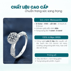 Mermaid Halo Ring | Nhẫn Moissanite 2 Carat Round Cut | Sterling Silver 925 | Kèm Giấy Kiểm Định GRA