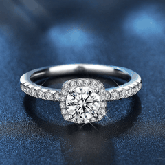 Square Halo Ring | Nhẫn Moissanite 2 Carat Round Cut | Sterling Silver 925 | Kèm Giấy Kiểm Định GRA