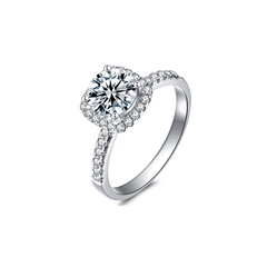 Square Halo Ring | Nhẫn Moissanite 2 Carat Round Cut | Sterling Silver 925 | Kèm Giấy Kiểm Định GRA