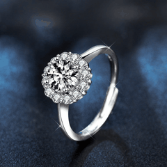 Floral Halo Ring | Nhẫn Moissanite 2 Carat Round Cut | Sterling Silver 925 | Kèm Giấy Kiểm Định GRA