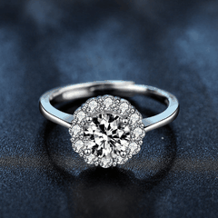 Floral Halo Ring | Nhẫn Moissanite 2 Carat Round Cut | Sterling Silver 925 | Kèm Giấy Kiểm Định GRA