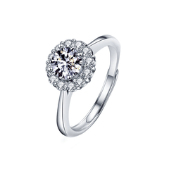 Floral Halo Ring | Nhẫn Moissanite 2 Carat Round Cut | Sterling Silver 925 | Kèm Giấy Kiểm Định GRA