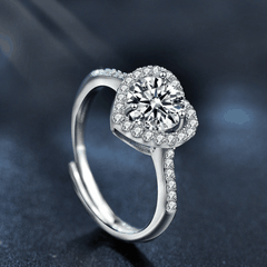 Heart Halo Ring | Nhẫn Moissanite 2 Carat Round Cut | Sterling Silver 925 | Kèm Giấy Kiểm Định GRA