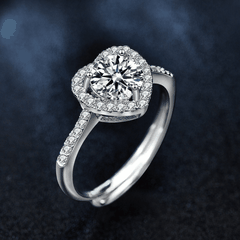 Heart Halo Ring | Nhẫn Moissanite 2 Carat Round Cut | Sterling Silver 925 | Kèm Giấy Kiểm Định GRA