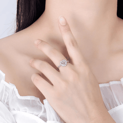 Heart Halo Ring | Nhẫn Moissanite 2 Carat Round Cut | Sterling Silver 925 | Kèm Giấy Kiểm Định GRA