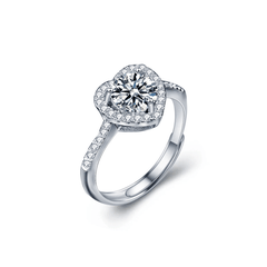 Heart Halo Ring | Nhẫn Moissanite 2 Carat Round Cut | Sterling Silver 925 | Kèm Giấy Kiểm Định GRA