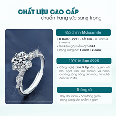 Blooming Floral Halo Ring | Nhẫn Moissanite 2 Carat Round Cut | Sterling Silver 925 | Kèm Giấy Kiểm Định GRA