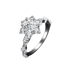 Floral Star Halo Ring | Nhẫn Moissanite 2 Carat Round Cut | Sterling Silver 925 | Kèm Giấy Kiểm Định GRA