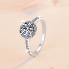 Camellia Halo Ring | Nhẫn Moissanite 2 Carat Round Cut | Sterling Silver 925 | Kèm Giấy Kiểm Định GRA