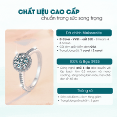 Camellia Halo Ring | Nhẫn Moissanite 2 Carat Round Cut | Sterling Silver 925 | Kèm Giấy Kiểm Định GRA