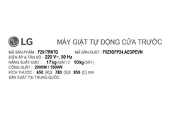 Máy giặt sấy LG Inverter giặt 17 kg - sấy 10 kg F2517RNTG