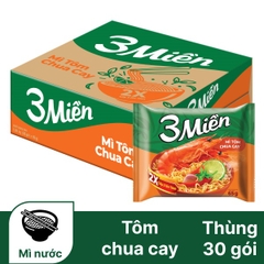 MÌ 3 MIỀN TÔM CHUA CAY 65G (THÙNG 30 GÓI) – MÌ ĂN LIỀN