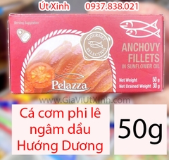 CÁ CƠM PHI LÊ NGÂM DẦU HƯỚNG DƯƠNG PELAZZA 50G – ANCHOVY FILLETS IN SUNFLOWER OIL