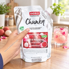 MỨT CHUNKY VẢI & HOA HỒNG ANDROS 1KG – LYCHEE & ROSE (CÓ MIẾNG TRÁI CÂY)