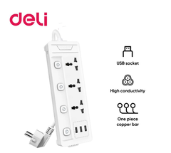 Ổ cắm điện DELI ET410_Ổ cắm điện 3 ổ + 3USB_Màu trắng