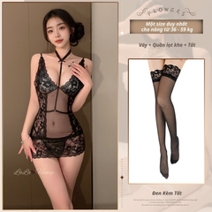 Váy Ngủ Ren Xuyên Thấu Ôm Body Sexy Gợi Cảm, Đầm Ngủ  2 Dây Quyến Rũ - LALA HONEY