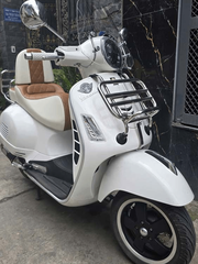 Yên Xe Tựa Lưng Cho Vespa – Phối Màu Trắng - Nâu _ VESPA-TL03-WHITE
