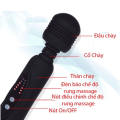 Chày Rung Massage Power Wand Kèm 2 Đầu Phụ Dùng Pin AA