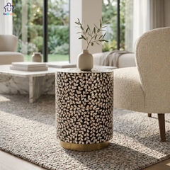 Đôn Khảm Trai Tròn Chân Đồng Cao Cấp | Decor Nội Thất Flexfit Store