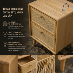 Tủ Tab Đầu Giường Gỗ Tần Bì Phối Mây 2 Ngăn | Tab Decor Đa Năng Japandi - Flexfit Store