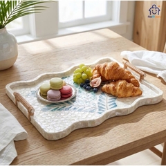 KHAY KHẢM TRAI OVAL TROPICAL 30x40CM – MOTHER OF PEARL TRAY THỦ CÔNG CAO CẤP