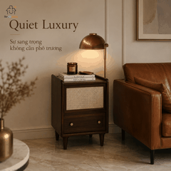 Tab Đầu Giường Gỗ Óc Chó Phối Mây Mắt Cáo Đa Năng | Phong Cách Japandi & Mid-Century Modern