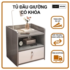 Tủ Đầu Giường Gỗ MDF Nhập Khẩu Loại Tốt Có Ngăn Kéo Khóa An Toàn