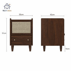 Tab Đầu Giường Gỗ Óc Chó Phối Mây Mắt Cáo Đa Năng | Phong Cách Japandi & Mid-Century Modern