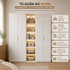 Tủ Quần Áo ROSIE|Tủ Quần Áo 4 Cánh Kết Hợp Kệ Mở Hiện Đại