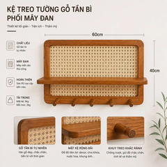 Kệ Treo Tường Gỗ Tần Bì Phối Mây Có Móc Treo Đa Năng | Decor Lối Vào Nhà Japandi | Flexfit Store