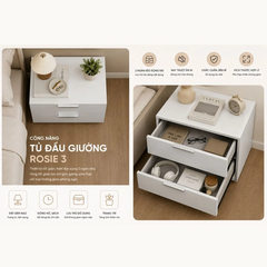 Rosie Nightstand 3| Tab đầu giường trắng hiện đại phong cách Hàn Quốc