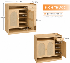 Combo Nội Thất Entryway Japandi Gỗ Tần Bì Phối Mây | Tủ Giày + Gương + Kệ Treo + Ghế Đôn
