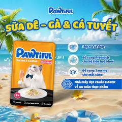 Pate cho mèo Pawtiful Dạng Sữa dê vị Gà & Cá tuyết 70G