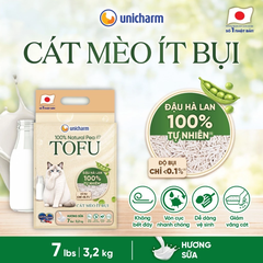 Cát vệ sinh xơ đậu ít bụi Unicharm cho mèo hương Sữa 7Lbs/3,2Kg