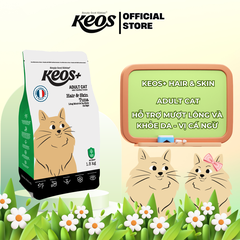 Thức ăn hạt cho mèo trưởng thành Keos+ Adult Cat Hair & Skin vị Cá Ngừ, hỗ trợ da khỏe, lông bóng mượt 1,5kg