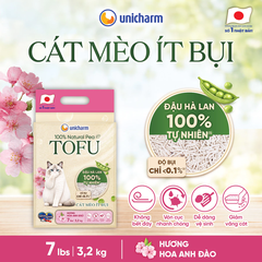 Cát vệ sinh xơ đậu ít bụi Unicharm cho mèo hương Hoa Anh Đào 7Lbs/3,2Kg
