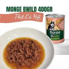 Pate cho chó không ngũ cốc Monge Bwild Grain Free vị Cá hồi, Bí đỏ và Bí xanh - Lon 400g