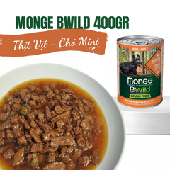 Pate cho chó giống nhỏ không ngũ cốc Monge Bwild Grain Free vị Thịt vịt, Bí đỏ và Bí xanh - Lon 400g