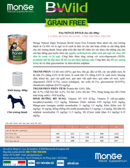 Pate cho chó không ngũ cốc Monge Bwild Grain Free vị Cá hồi, Bí đỏ và Bí xanh - Lon 400g