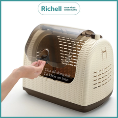 Lồng vận chuyển thú cưng RICHELL Nhật họa tiết mây đan (TRẮNG)