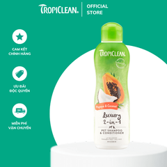 Dầu tắm xả 2 in 1 TropiClean Luxury hương đu đủ & dừa 335ml