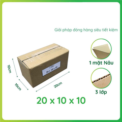 Hộp 20x10x10 cm - 3 lớp sóng B, mặt nâu, đáy mộc, nắp đối