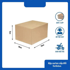 Hộp 15x10x5 cm - 3 lớp sóng B, mặt nâu, đáy mộc, nắp đối