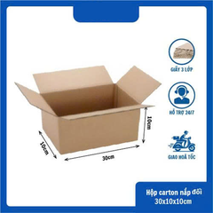 Hộp 30x10x10 cm - 3 lớp sóng B, mặt nâu, đáy mộc, nắp đối