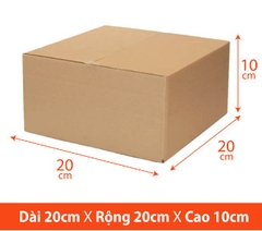 Hộp 20x20x10 cm - 3 lớp sóng B, mặt nâu, đáy mộc, nắp đối