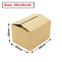 Hộp 30x20x10 cm - 3 lớp sóng B, mặt nâu, đáy mộc, nắp đối